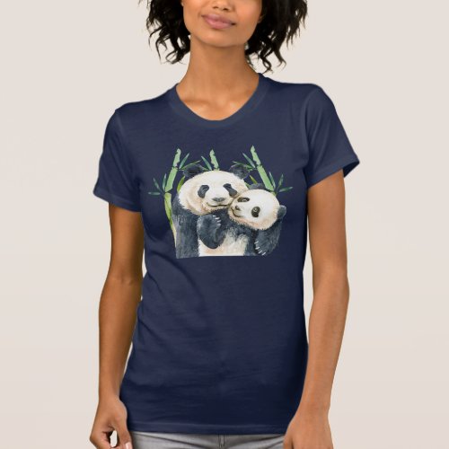 Cute Panda Pair in Bamboo Watercolor T_Shirt