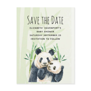 Cute Panda Pair Save the Date Baby Shower Invitation Postcard
