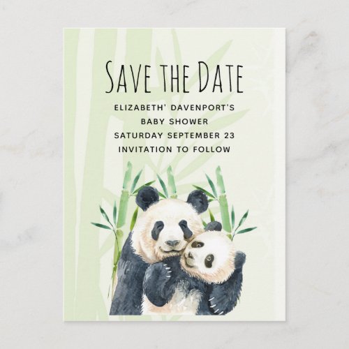 Cute Panda Pair Save the Date Baby Shower Invitation Postcard