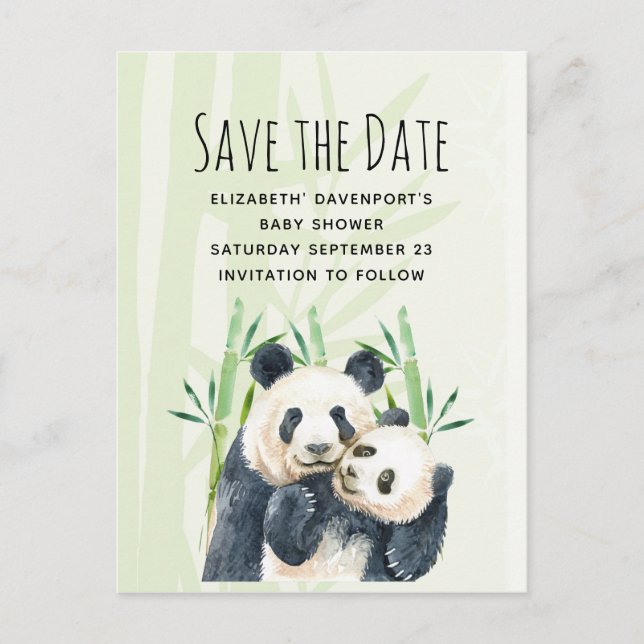 Cute Panda Pair Save the Date Baby Shower Invitation Postcard (Front)