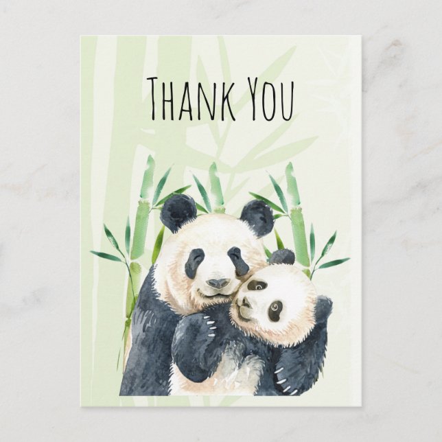 Cute Panda Pair Watercolor Thank You Postcard (Front)