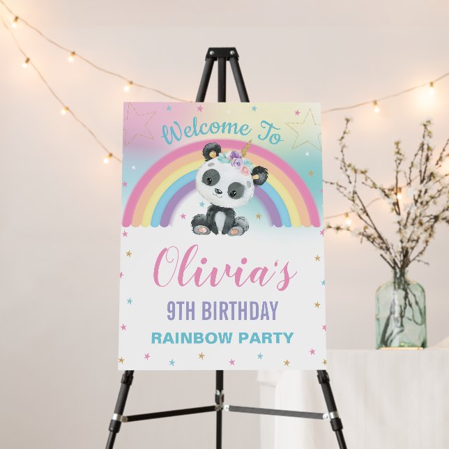  Cute Panda Pandacorn Rainbow Birthday Welcome  Foam Board (In Situ (Stand))