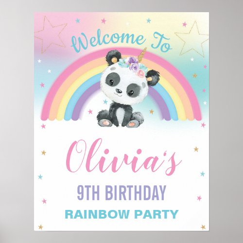  Cute Panda Pandacorn Rainbow Birthday Welcome   Poster