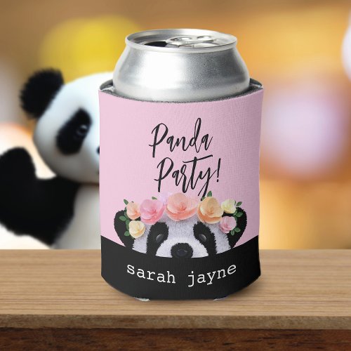 Cute Panda Party Personalized Pink Can Cooler