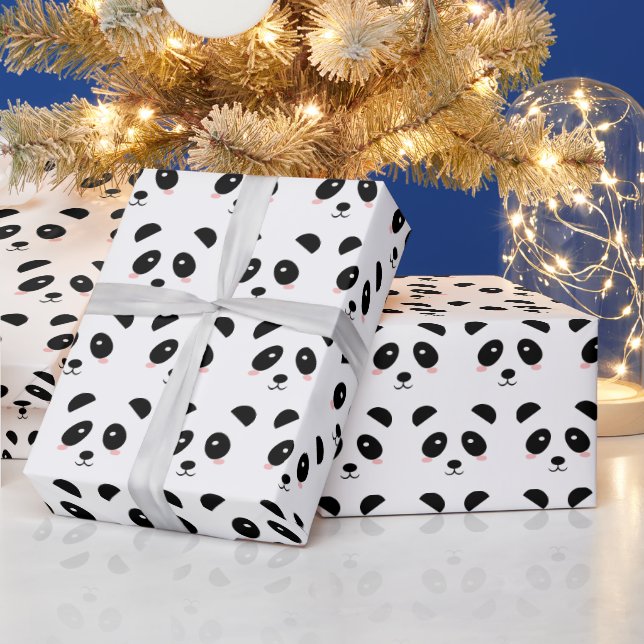 Cute Panda Pattern Black and White Kids Birthday Wrapping Paper (Holidays)