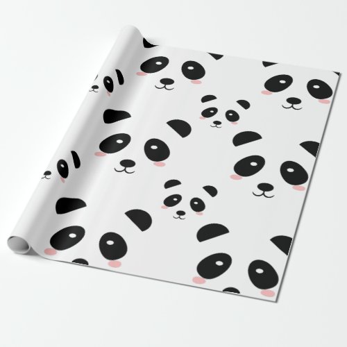 Cute Panda Pattern Black and White Wrapping Paper