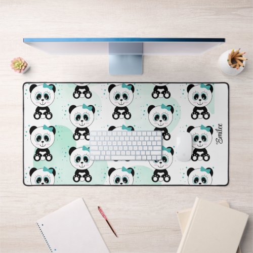 Cute Panda Pattern Mint Green Desk Mat