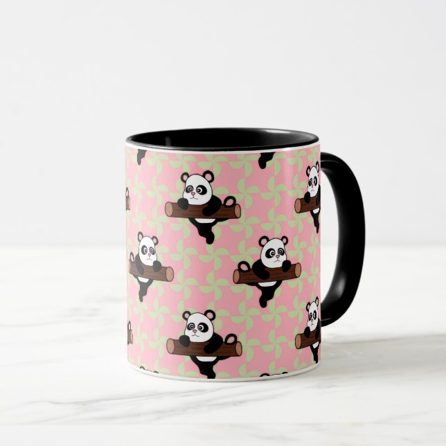 Cute Panda Pattern on Pink – Kawaii Seamless  Mug (Front Right)