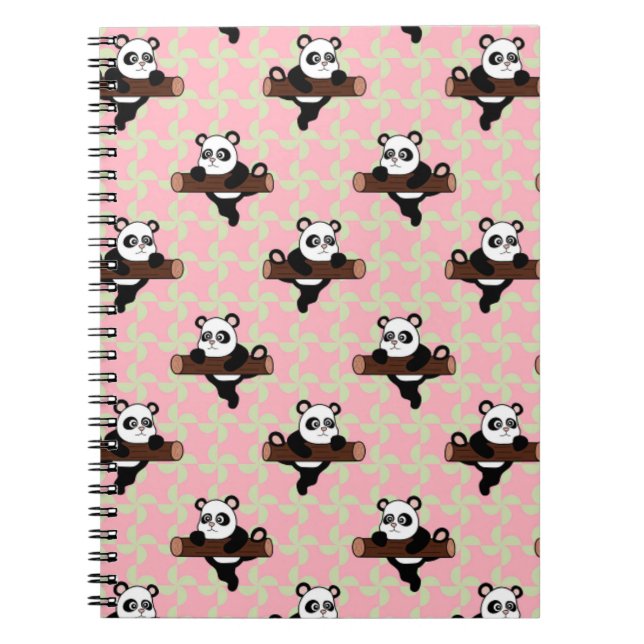 Cute Panda Pattern on Pink – Kawaii Seamless  Notebook (Front)