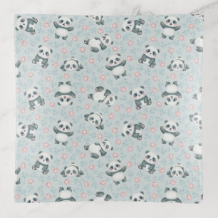 Cute Panda Paws and Bamboo Seamless Pattern Trinket Tray