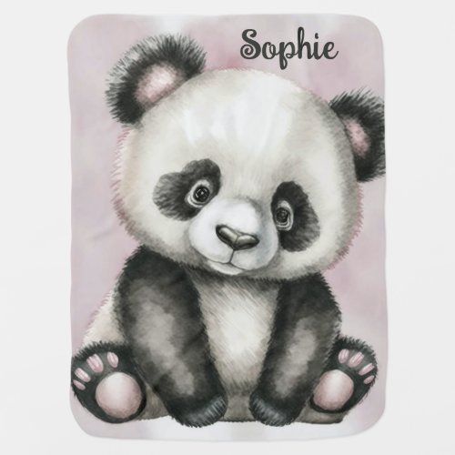 Cute Panda Personalizable Baby Blanket in Pink