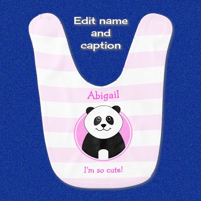 Cute panda personalized pink stripes baby bib (Creator Uploaded)