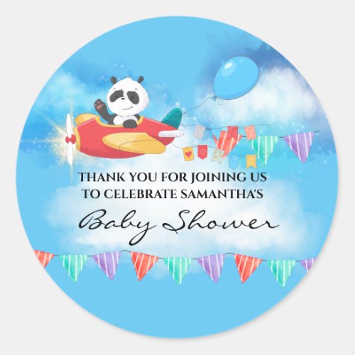 Cute panda pilot flying airplane bunting thank you classic round sticker