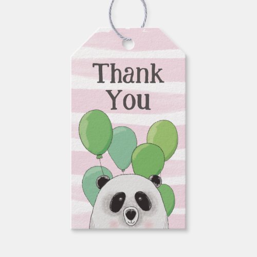 Cute panda Pink and green kids birthday thank you Gift Tags
