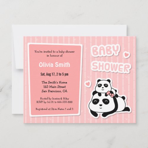 Cute Panda Pink Baby Shower Invitations