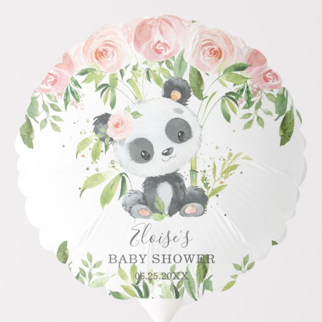 Cute Panda Pink Floral Bamboo Baby Shower Birthday Balloon (Front)
