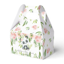 Cute Panda Pink Floral Bamboo Baby Shower Birthday Favor Boxes