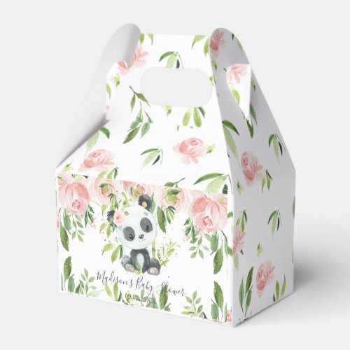 Cute Panda Pink Floral Bamboo Baby Shower Birthday Favor Boxes