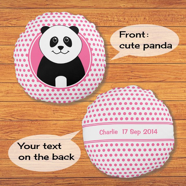 Cute panda pink spots name on back round pillow (Creator Uploaded)