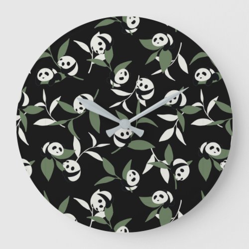 Cute Panda Playing Bamboo Garden Large Clock