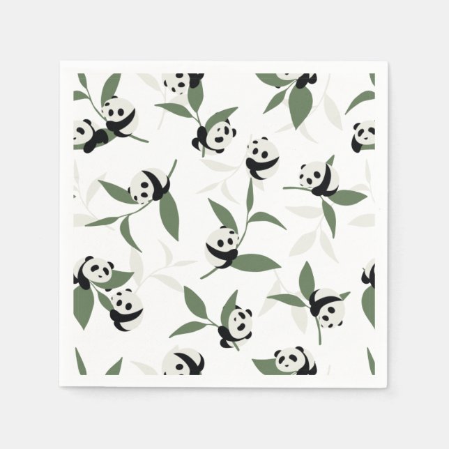 Cute Panda Playing Bamboo Garden Napkins (Front)