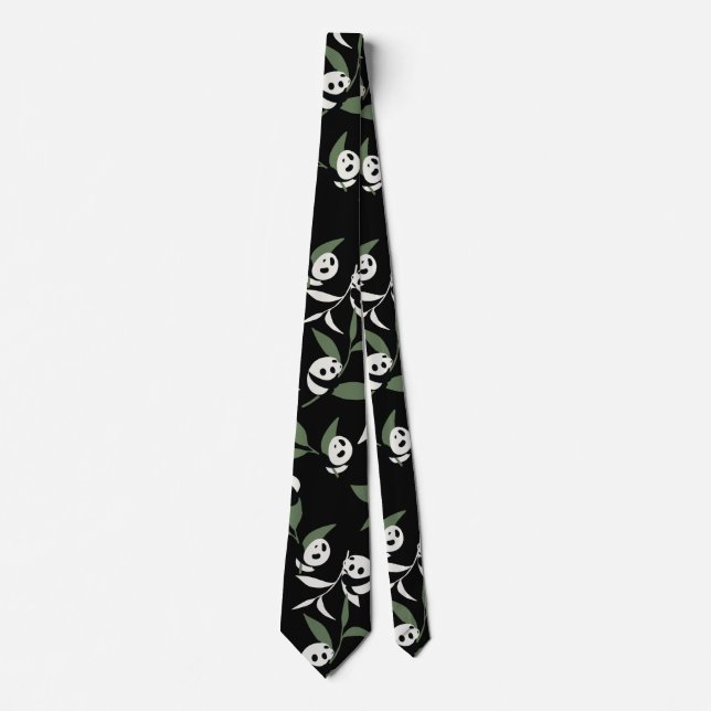 Cute Panda Playing Bamboo Garden Neck Tie (Front)