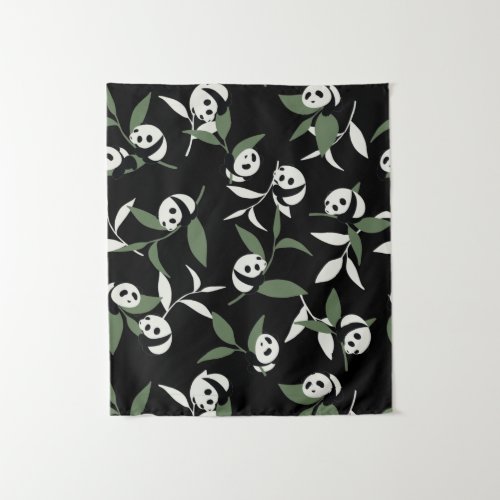 Cute Panda Playing Bamboo Garden Tapestry