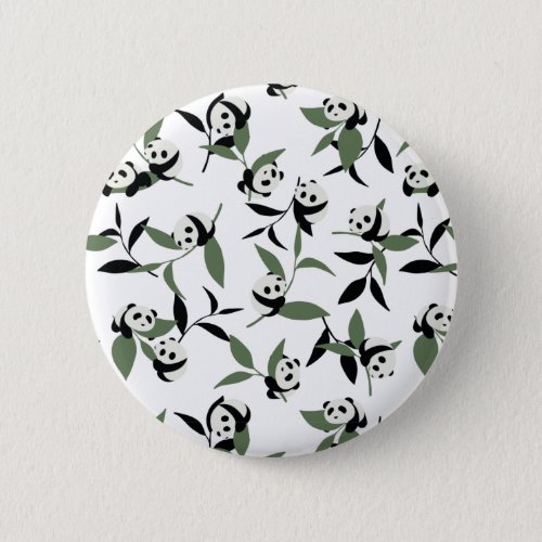 Cute Panda Playing Bamboo Garden White Ver Button