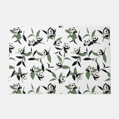 Cute Panda Playing Bamboo Garden White Ver Doormat