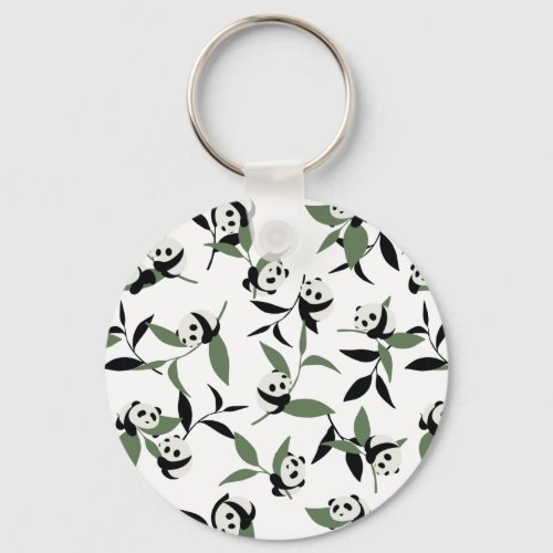 Cute Panda Playing Bamboo Garden White Ver Keychain