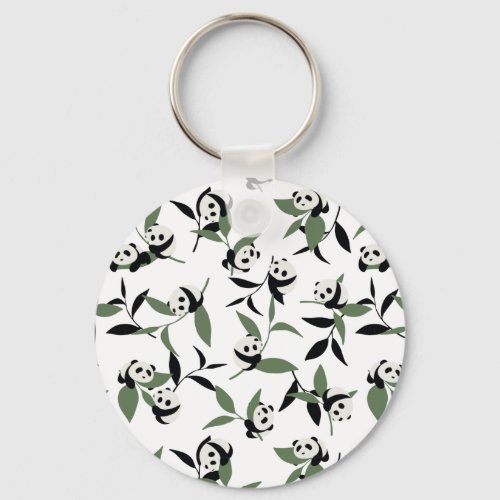 Cute Panda Playing Bamboo Garden White Ver Keychain