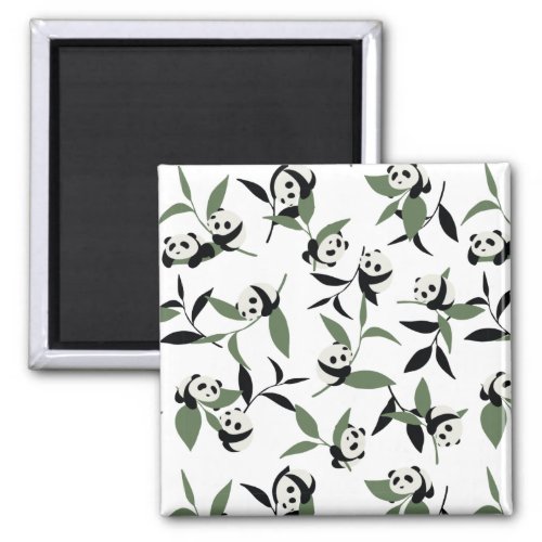 Cute Panda Playing Bamboo Garden White Ver Magnet