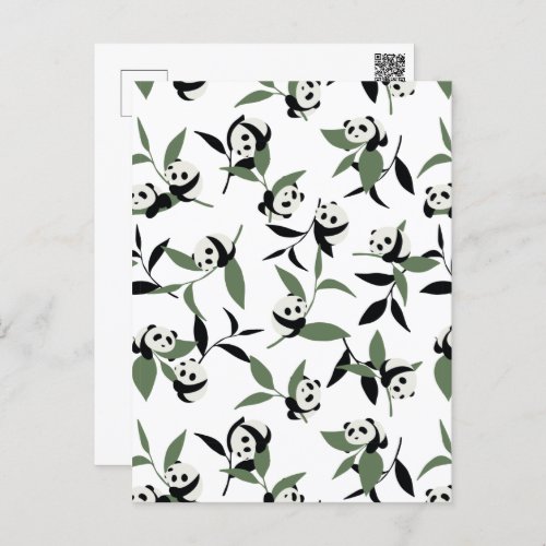 Cute Panda Playing Bamboo Garden White Ver Postcard