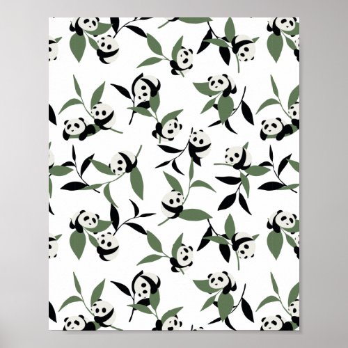 Cute Panda Playing Bamboo Garden White Ver Poster