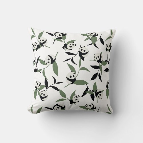 Cute Panda Playing Bamboo Garden White Ver Throw Pillow