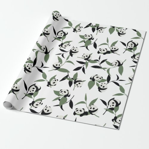 Cute Panda Playing Bamboo Garden White Ver Wrapping Paper