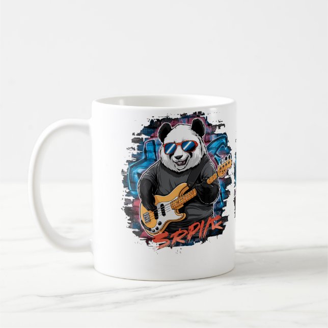 Cute Panda Playing Bass Guitar Animal Playing Guit Coffee Mug (Left)