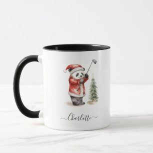Cute Panda Playing Golf Merry Christmas Holiday Mug