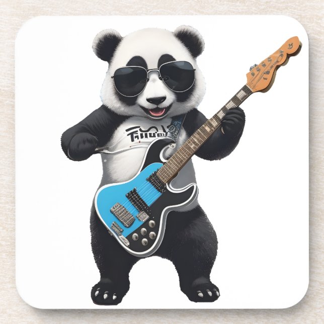 Cute Panda Playing Guitar, Music Panda Lovers Beverage Coaster (Front)