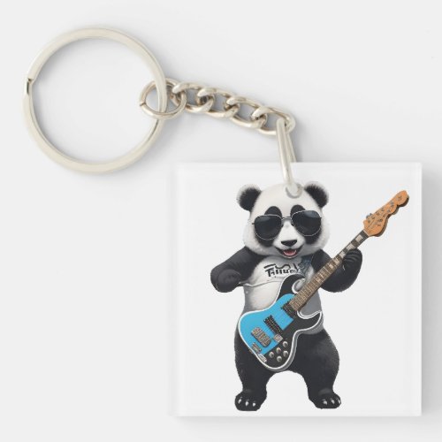Cute Panda Playing Guitar Music Panda Lovers Keychain