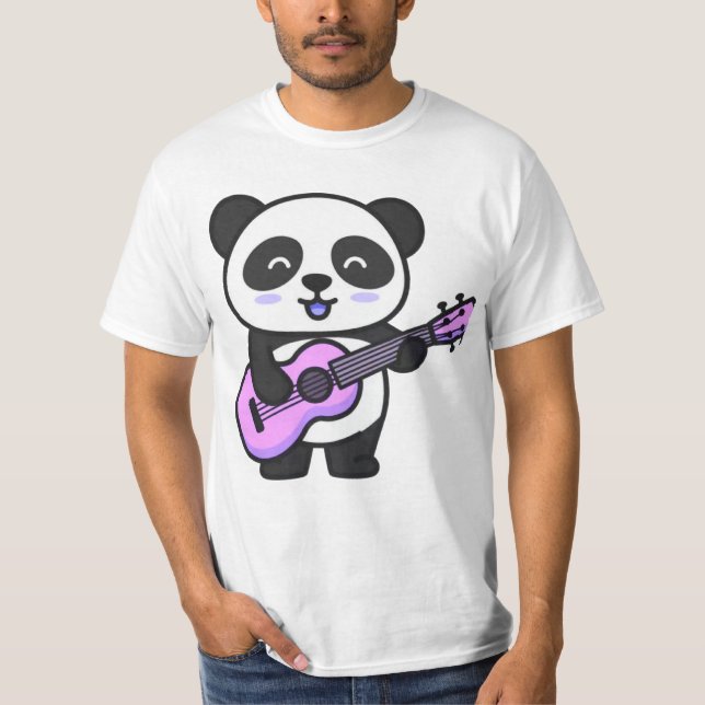 Cute Panda Playing Pink Guitar T-Shirt (Front)