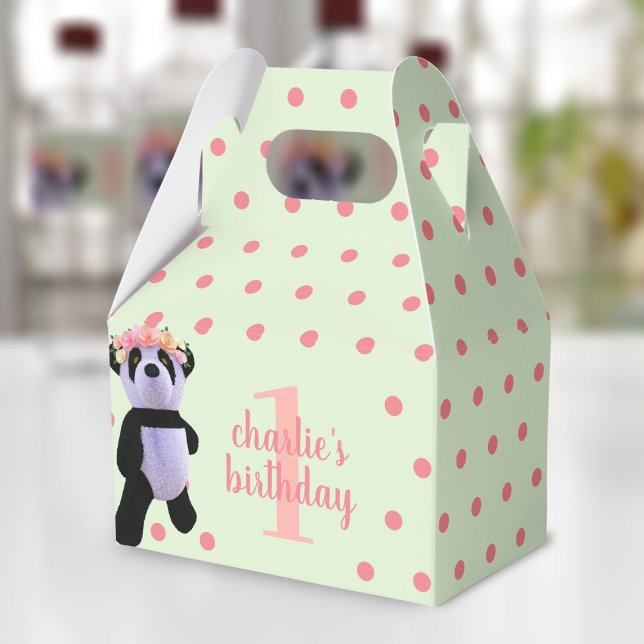 Cute Panda Polka Dot Birthday Party Favor Boxes (Just add your name and birthday age to this cute panda favor box)
