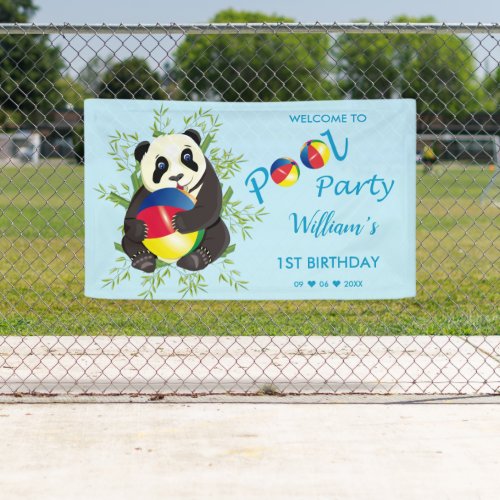 Cute Panda Pool Party 1st Birthday Welcome Banner