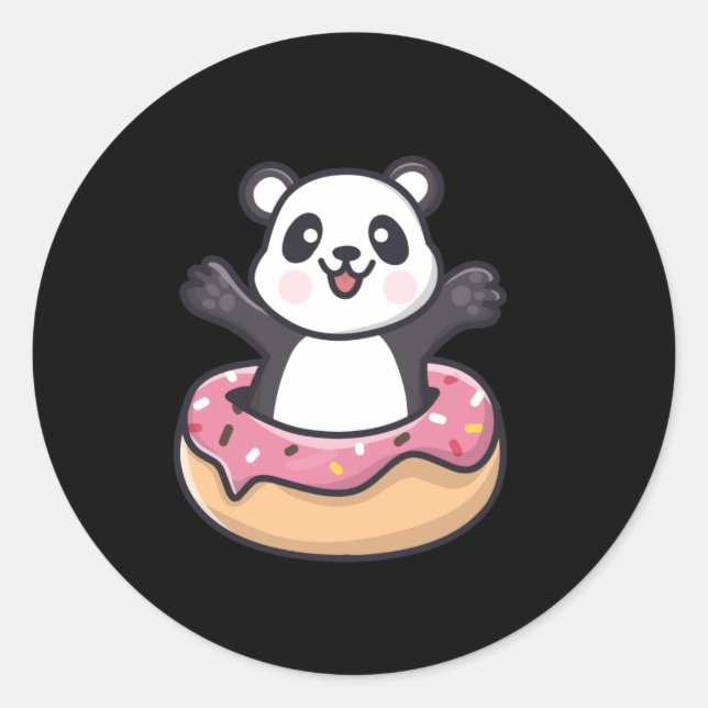 Cute Panda Popping Out Of A Donut Classic Round Sticker (Front)