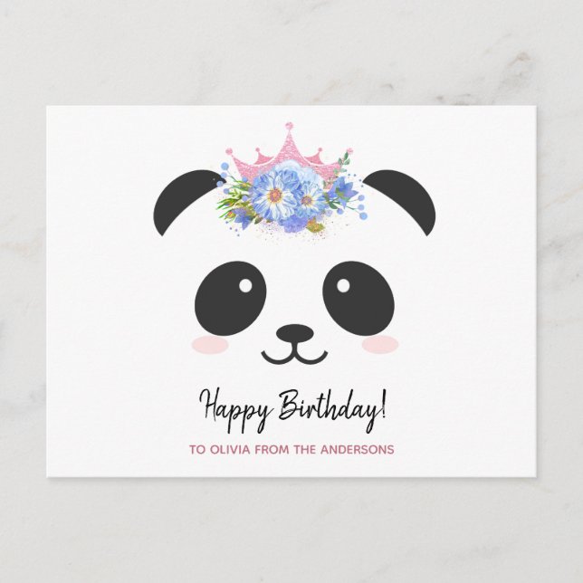 Cute panda princess Happy Birthday personalized  Postcard (Front)