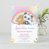 Cute Panda Rainbow Art Paint Birthday Party Girl Invitation (Standing Front)