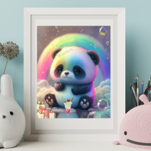 Cute Panda Rainbow Colorful Modern Nursery Art Poster