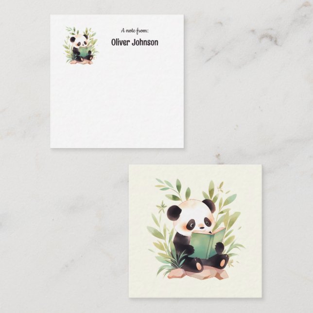 Cute Panda Reading A Book Name Note Card (Front/Back)