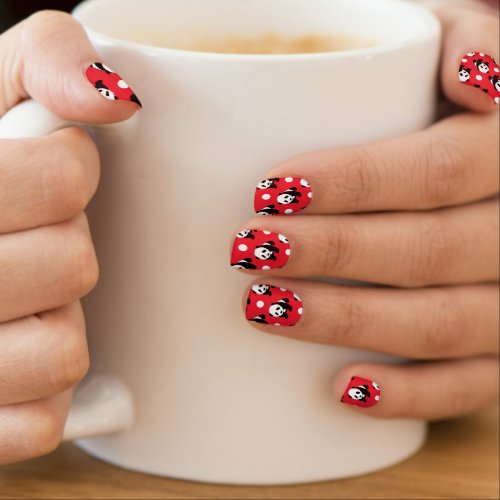 Cute Panda Red Black  White Polka Dots Minx Nail Wraps