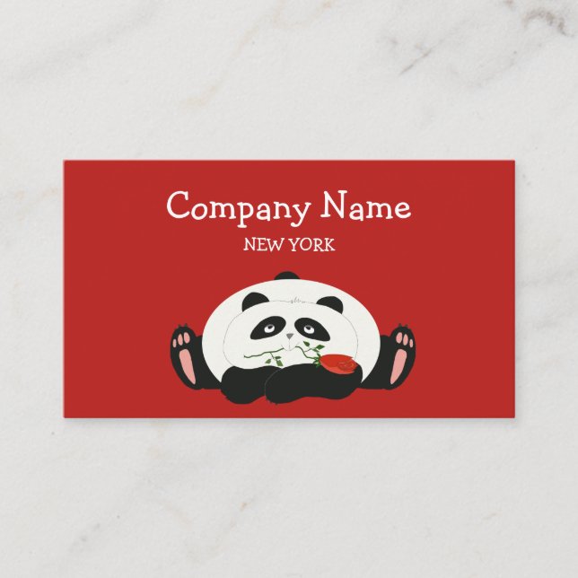 Cute Panda , Red Cartoon Business Card (Front)